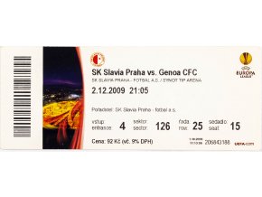 Vstupenka fotbal SK Slavia Prague vs. Genoa CFC, 2009