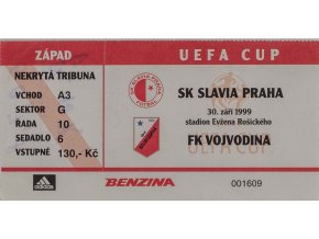 Vstupenka SK Slavia Praha vs. FK Vojvodina UEFA 1999