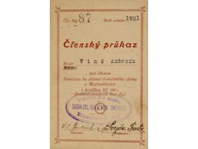 Členský průkaz člena s podílem, Sokolský dům v Brně, 1921DSC 6484