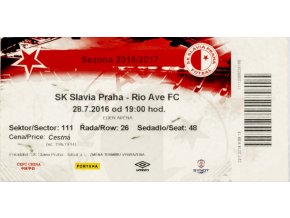 Vstupenka fotbal SK Slavia Prague vs. Rio Ave FC