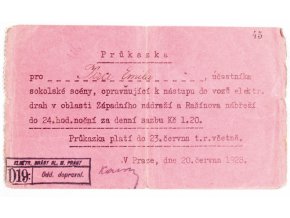 Průkazka k nástupu do vozů el.drah, Sokol 1928DSC 7313