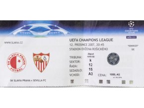 Vstupenka fotbal SK Slavia Prague vs. Sevilla FC, VIP, 2007 Vstupenka fotbal SK Slavia Prague vs. Sevilla FC, 2007