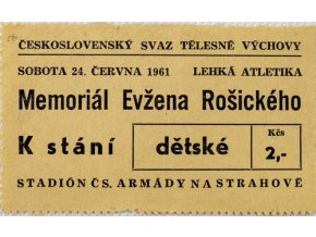 Vstupenka lehká atletika, memoriál Evžena Rošického , 1961, 2Vstupenka lehká atletika, memoriál Evžena Rošického , 1961, 2