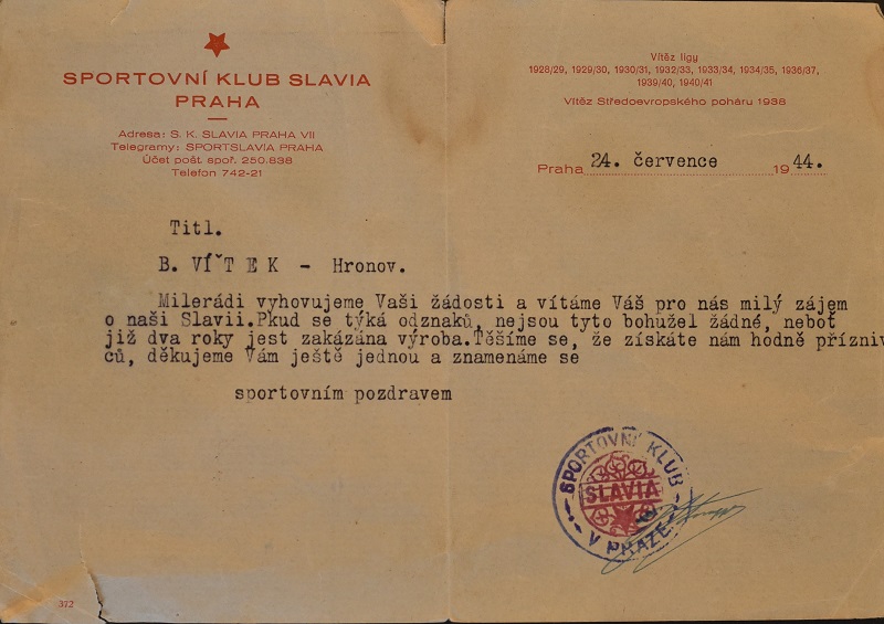 Vyhovění žádosti o přijetí do SK SLAVIA PRAHA