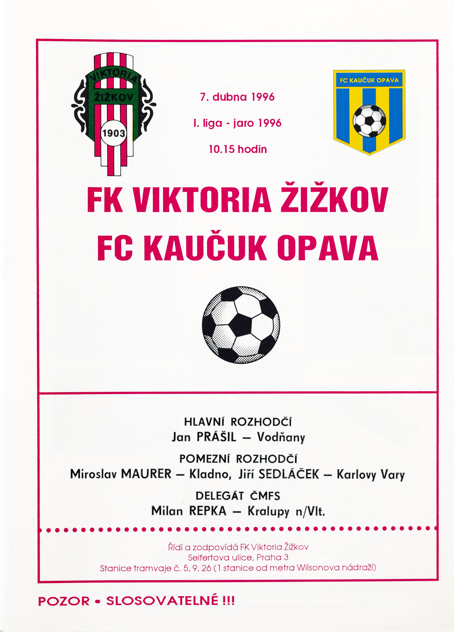 Program - FK Viktoria Žižkov vs. FK Opava, 1996