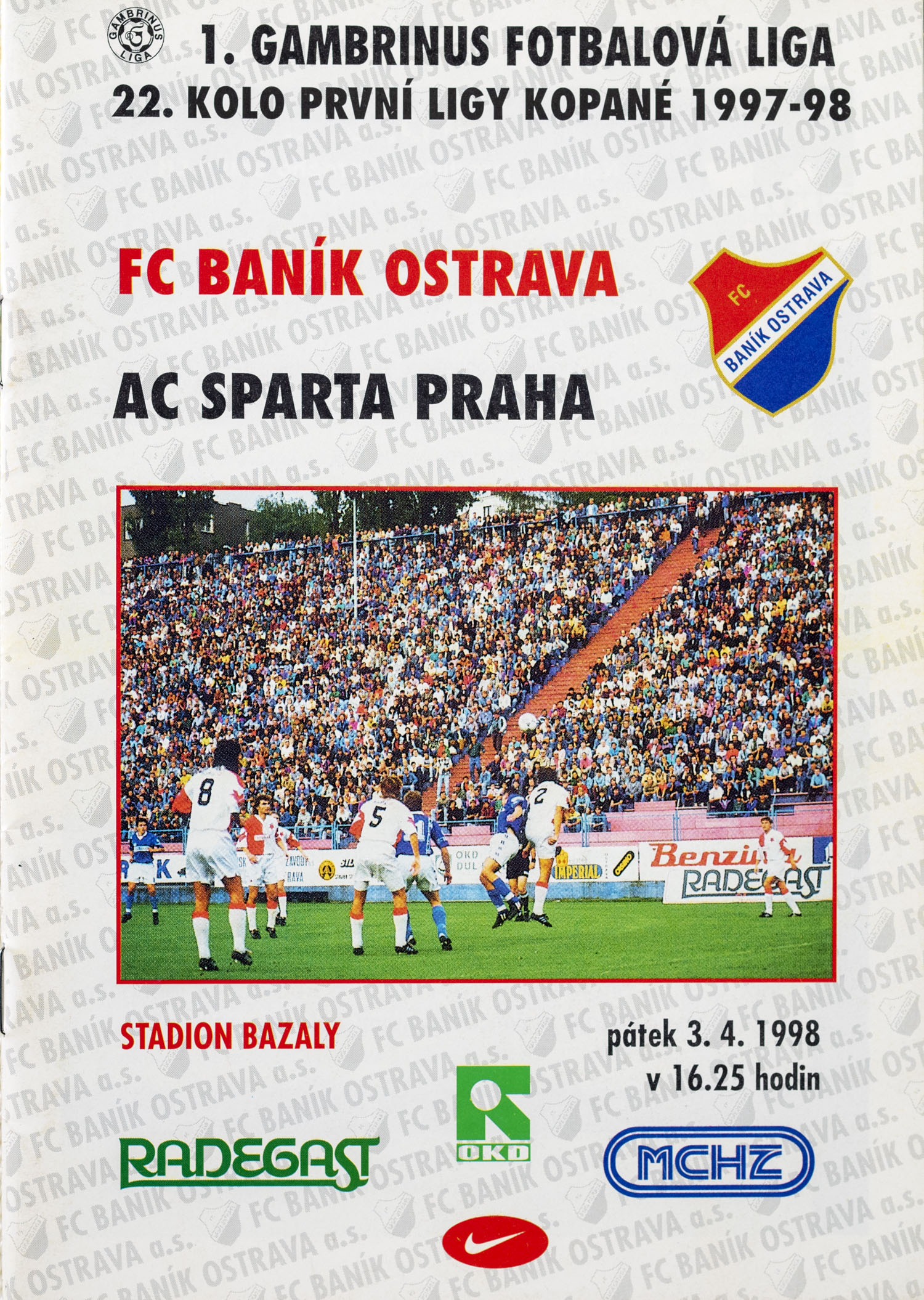Program FC Banik Ostrava vs. AC SPARTA PRAHA, 1998
