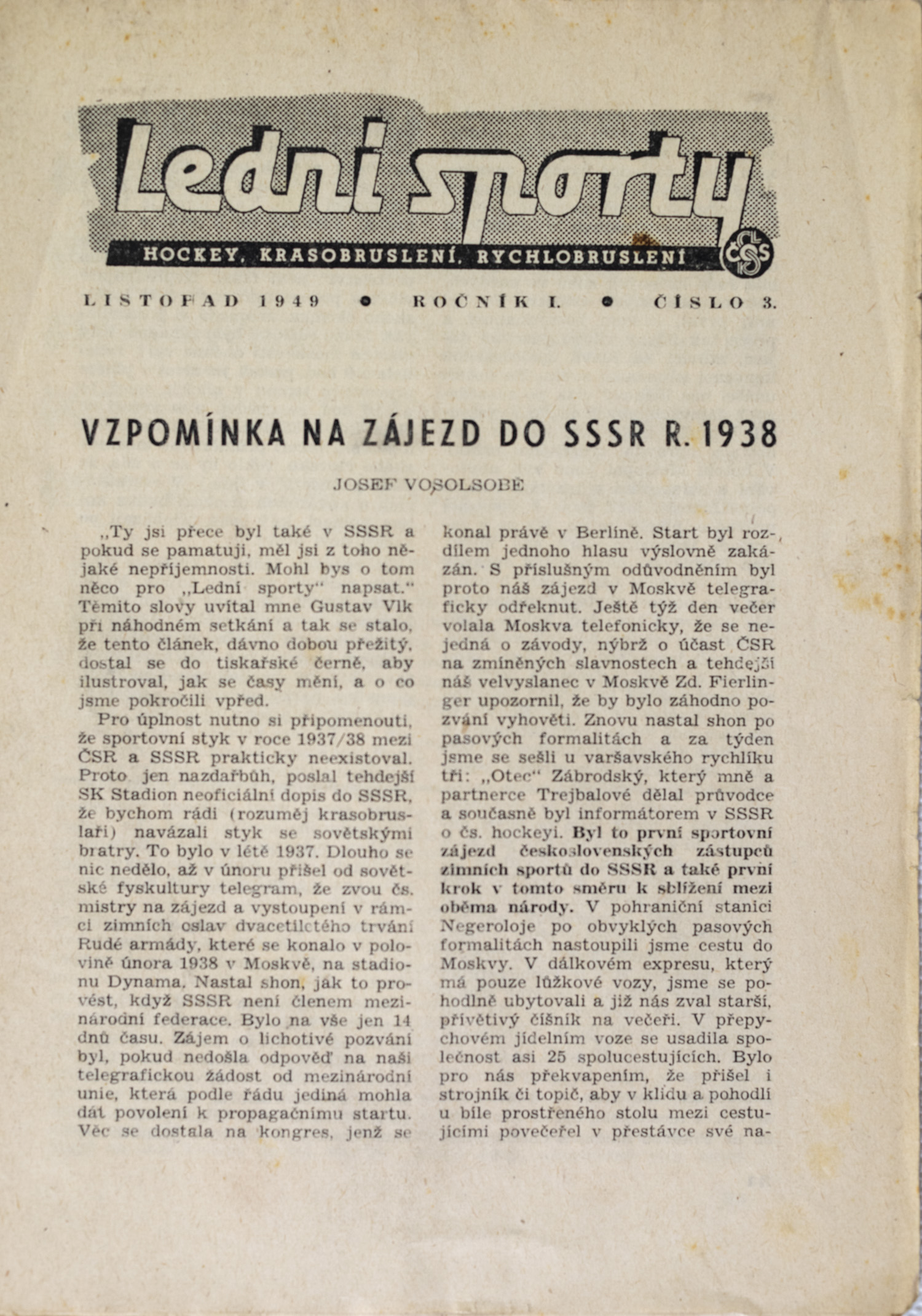 Brožura Sokol, Lední sporty I, 1949