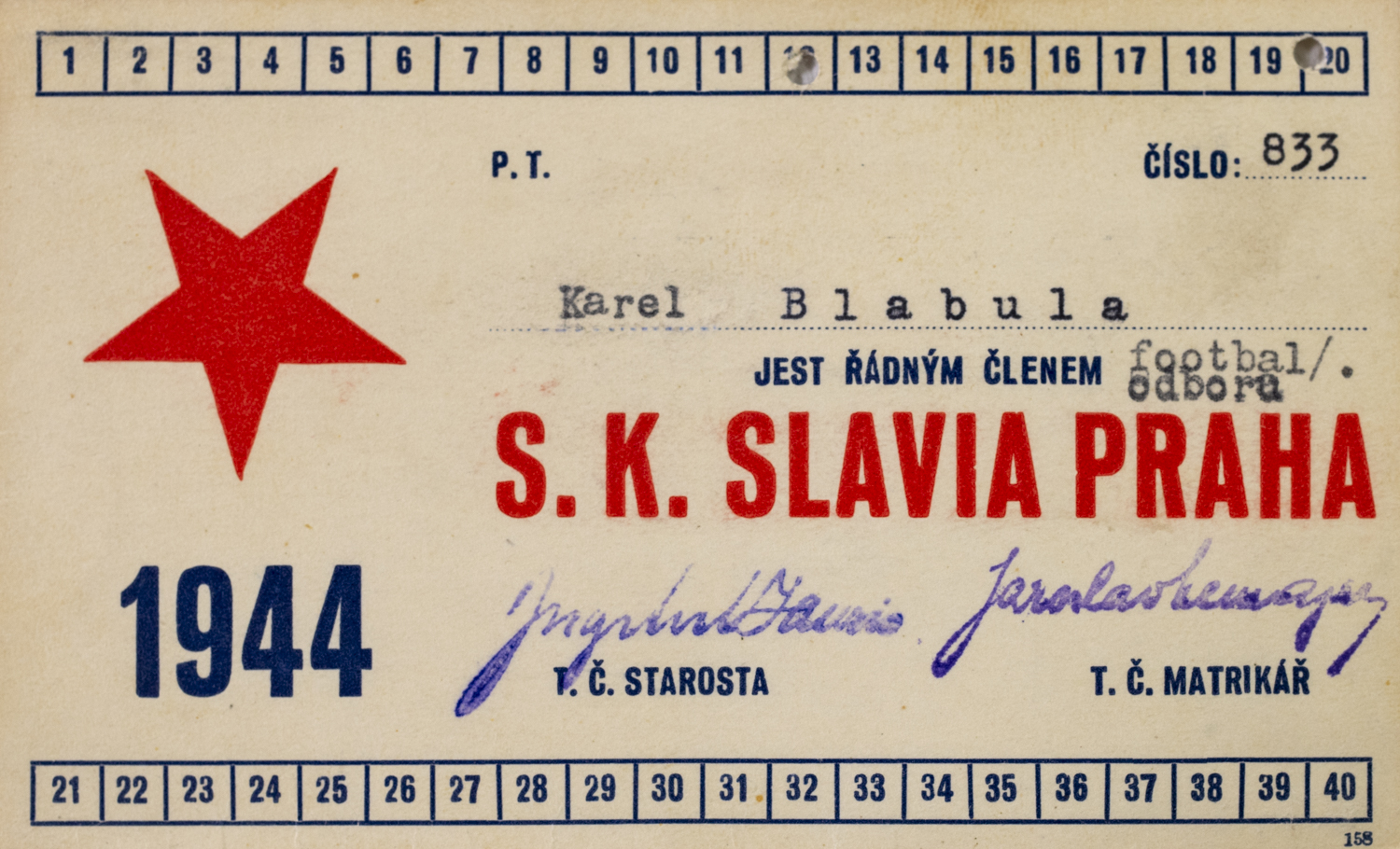 Legitimace P.T. klubu S.K.SLAVIA PRAHA z roku 1944 III