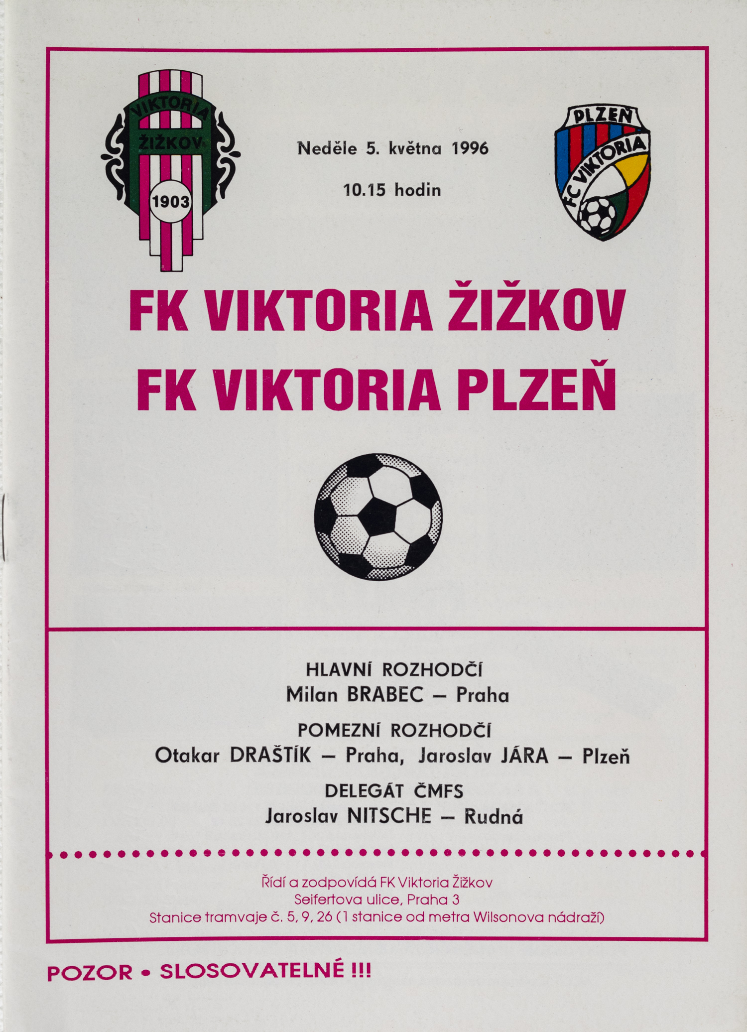 Program - FK Viktoria Žižkov vs. FK Plzeň, 1996