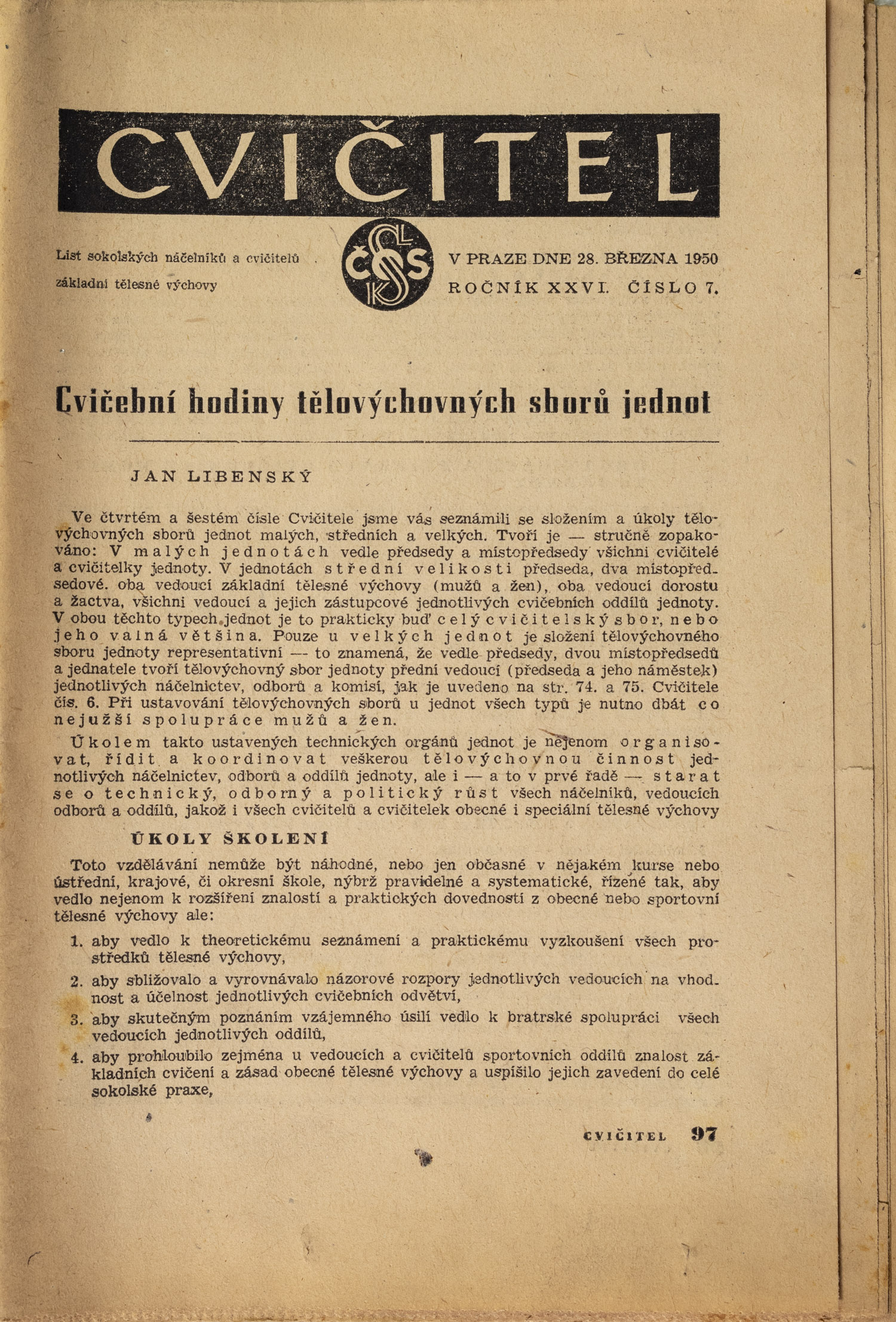 Sokol, Cvičitel, Ročník XXVI, Číslo 7, 1950