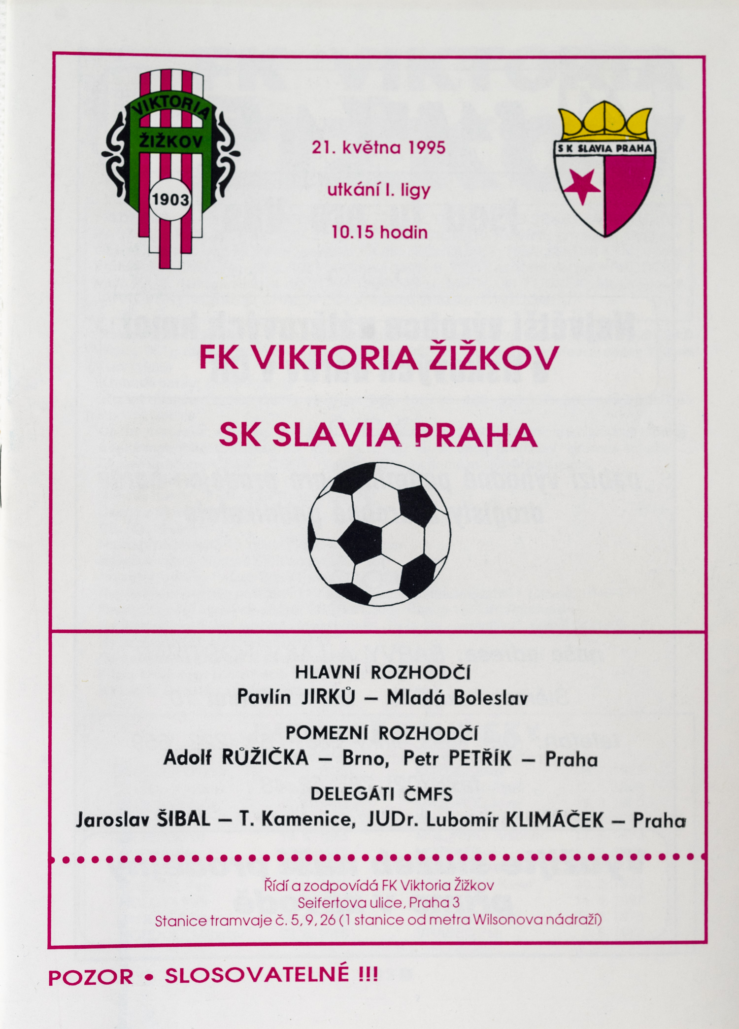 Program - FK Viktoria Žižkov vs. SK Slavia Slavia,1995