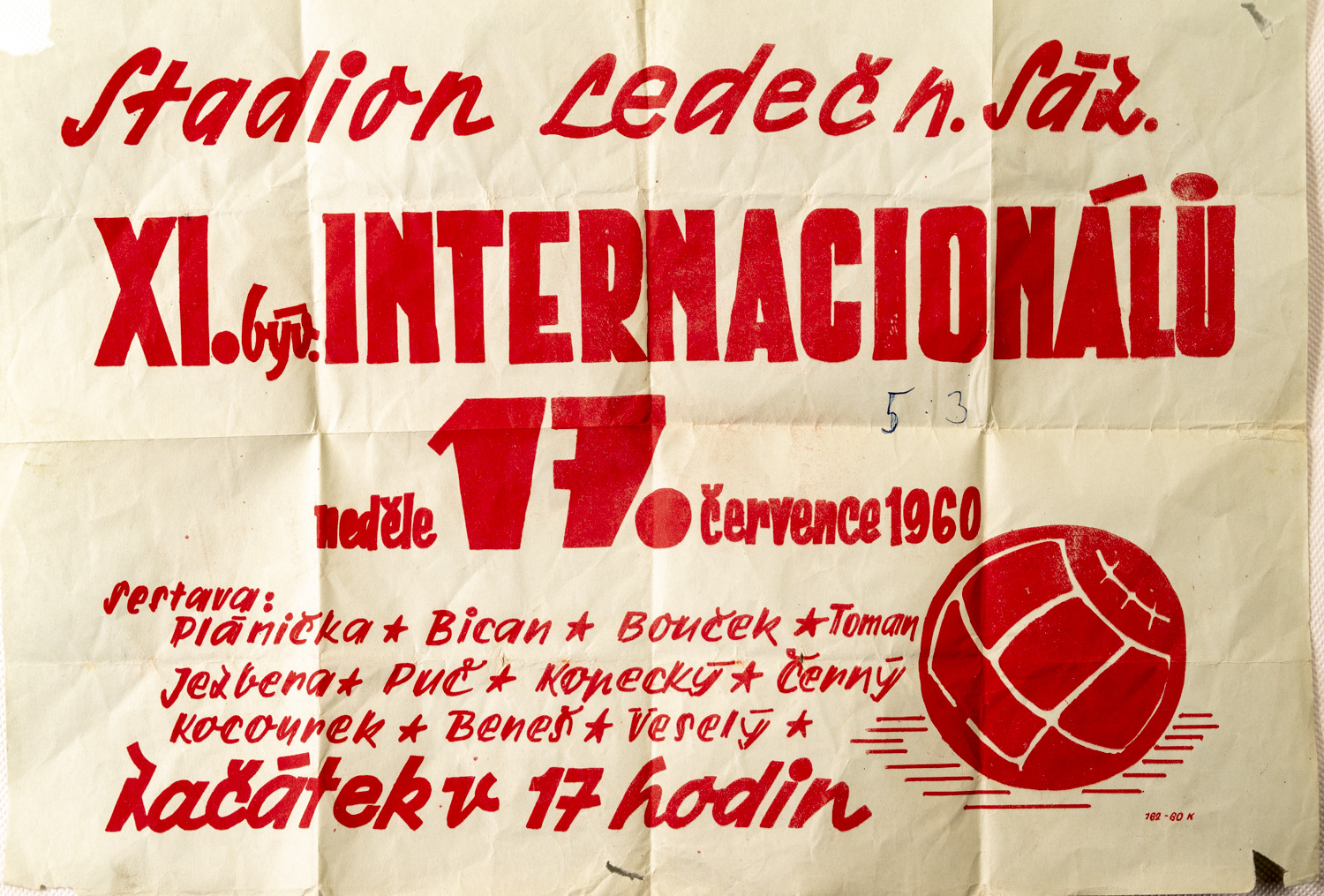 Plakát utkáni Internacionálů, Plánička, Bican, 1960