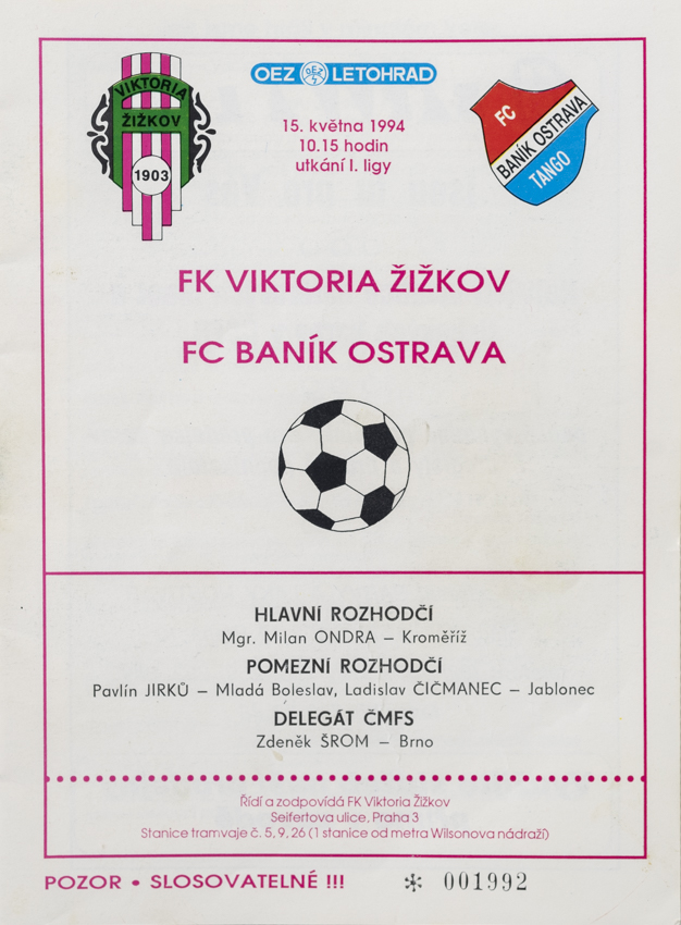 Program - FK Viktoria Žižkov v. FC Baník Ostrava, 1994