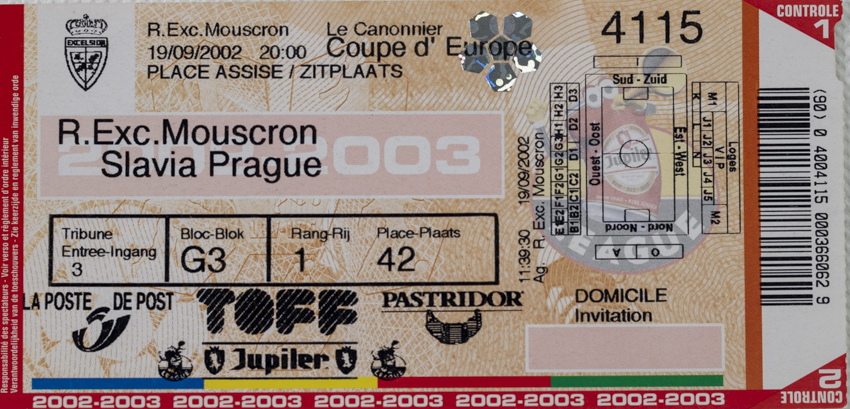 Vstupenka Coupe d Europe, R.Exc.Mouscron v. Slavia Prague, 2002