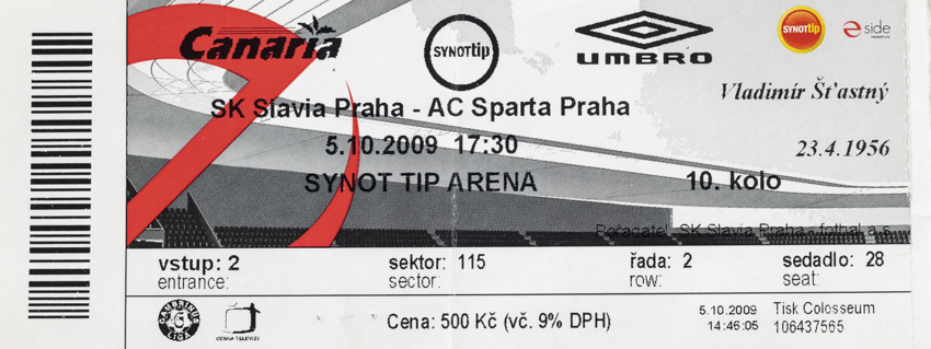 Vstupenka fotbal SK Slavia Praha vs. AC SPARTA Praha, 2009