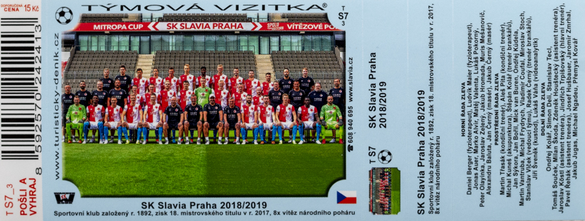 Samolepka, Týmová vizitka, SK Slavia Praha, 2019