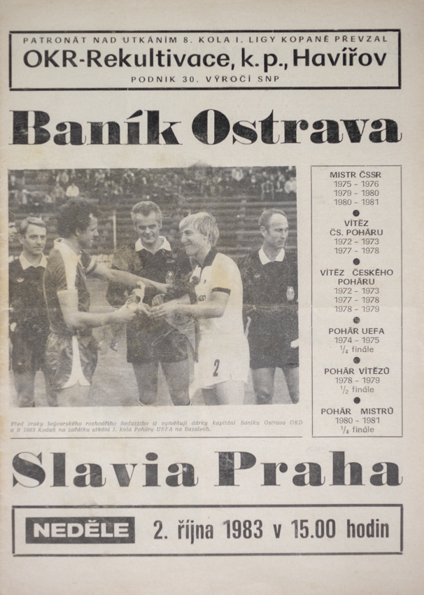 Program TJ Baník Ostrava vs. Slavia Praha IPS, 1983 velký formát