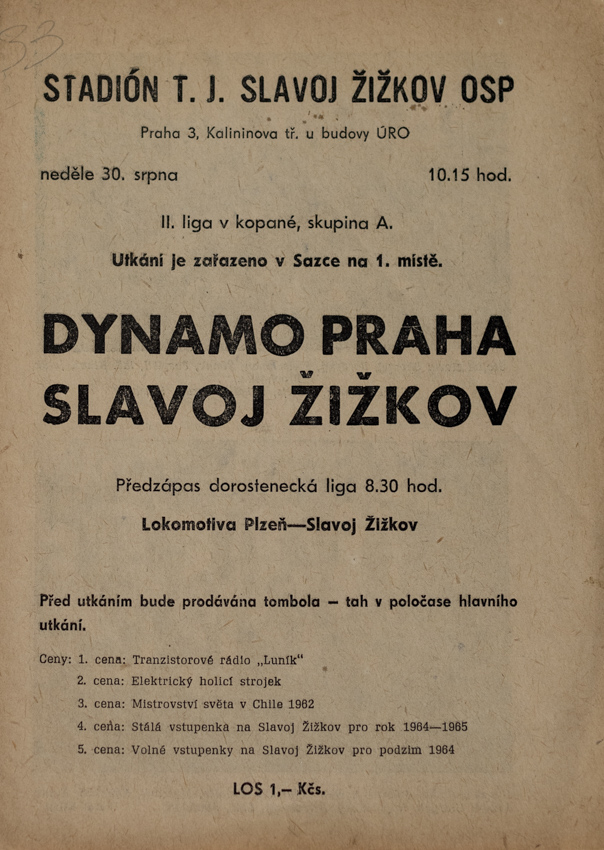 Program fotbal, Dynamo Praha v. Slavoj Žižkov, 1964