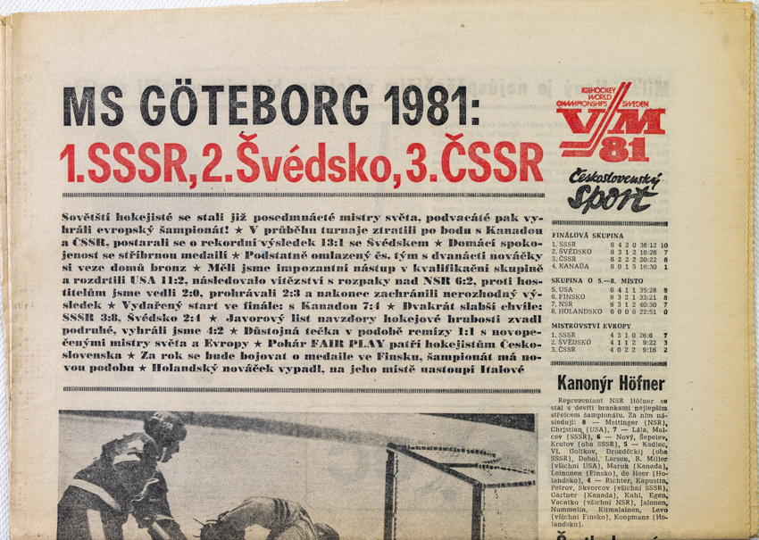 Noviny Československý sport, speciál MS Hokej, Goteborg 81