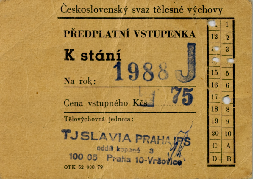 Vstupenka předplatná, TJ Slavia Praha IPS, 1988