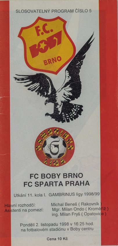 Program fotbal FC Boby Brno vs. Sparta Praha, 1998