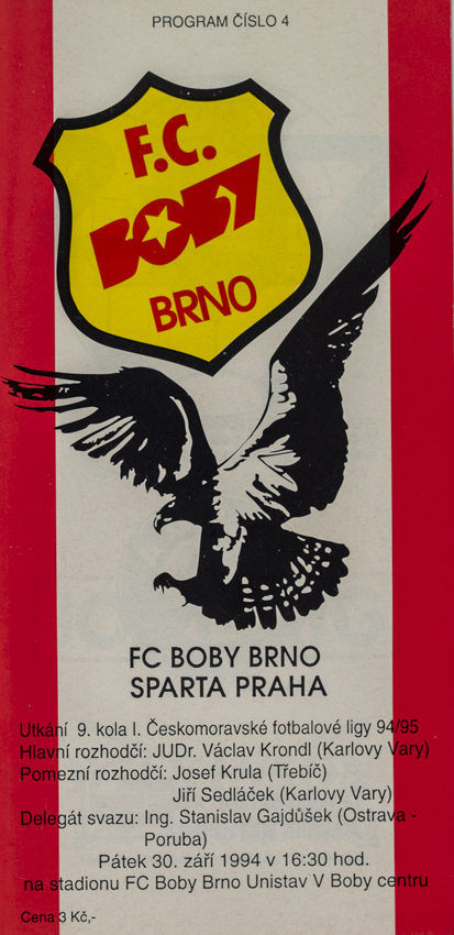 Program fotbal FC Boby Brno vs. Sparta Praha, 1994