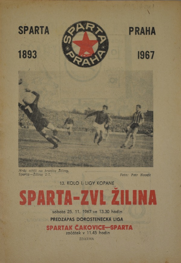 Program fotbal, SPARTA- ZVL Žilina, 1967