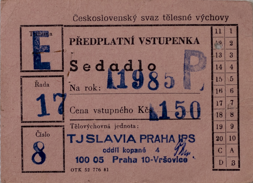 Vstupenka předplatná, TJ Slavia Praha IPS, 1985 II