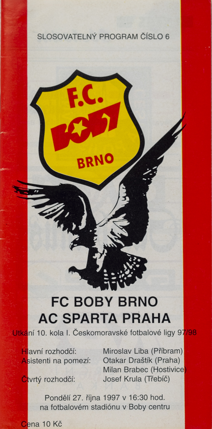 Program fotbal FC Boby Brno vs. Sparta Praha, 1997