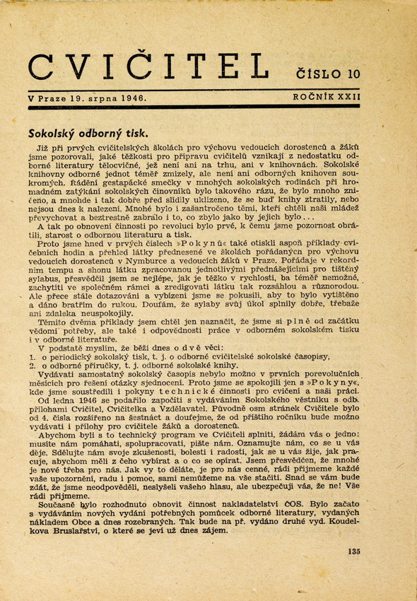 Sokol, Cvičitel, Ročník XXII, Číslo 10, 1946