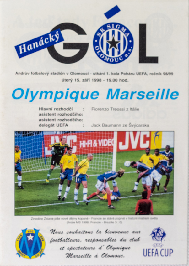 Program SK Sigma Olomouc v.Olympique Marseille, 1998