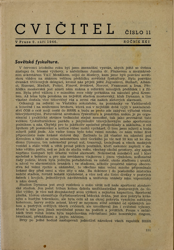 Sokol, Cvičitel, Ročník XXII, Číslo 11, 1946