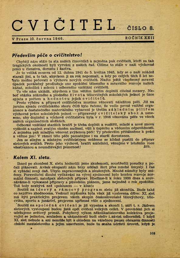 Sokol, Cvičitel, Ročník XXII, Číslo 11, 1946