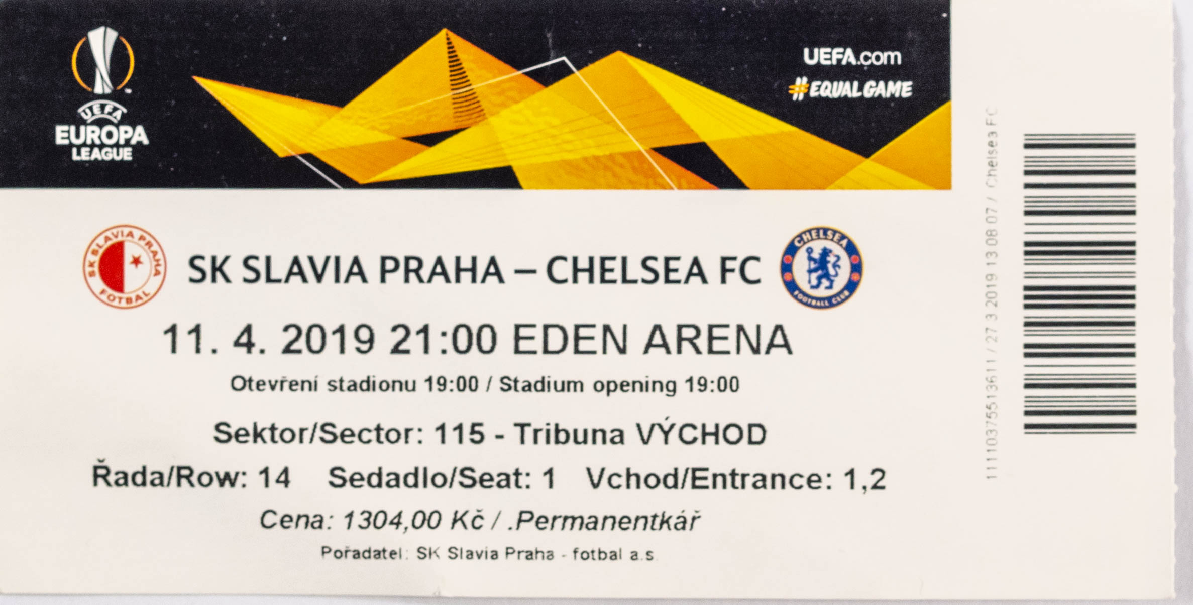 Vstupenka fotbal SK Slavia Praha v. Chelsea FC, 2019