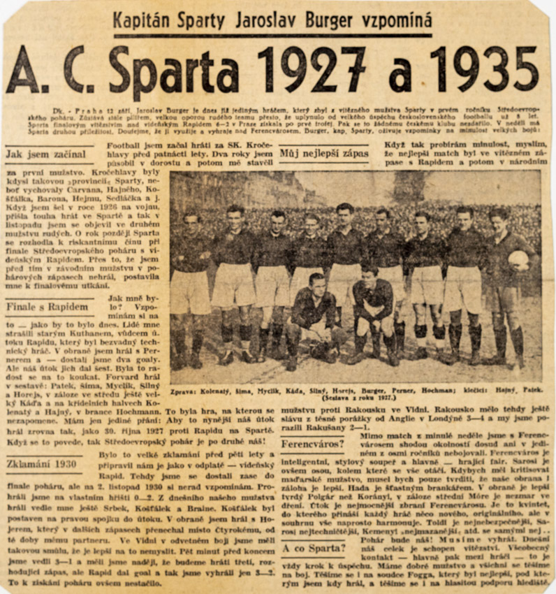 Výstřižek z novin, A.C. Sparta Praha 1927 a 1935