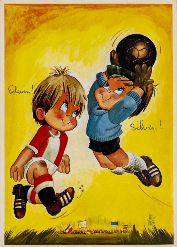 Pohlednice Fotbal, humor Edwin a Silven