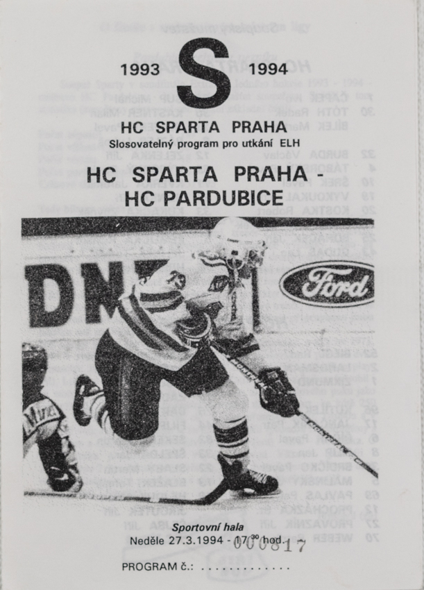 Program hokej, HC Sparta Praha vs. HC Pardubice, 1994