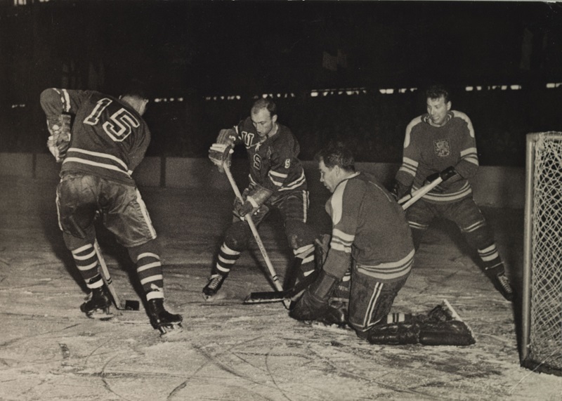 Utkání USA vs. FINSKO MS v hokeji 1959 Československo