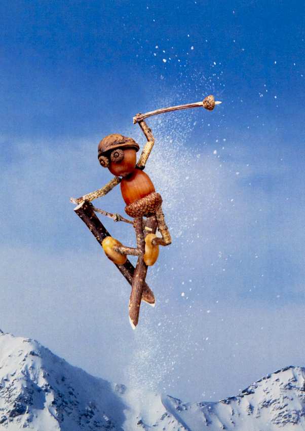 Pohlednice humor, Dubánci, lyžař akrobat