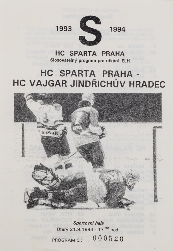 Program hokej, HC Sparta Praha vs. HC Jindřichův Hradec, 1993