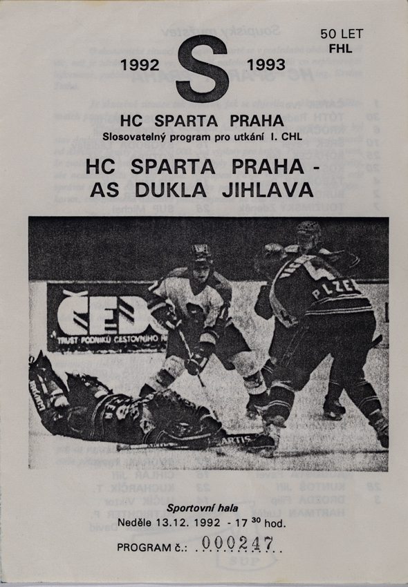 Program hokej, HC Sparta Praha vs. AS Dukla Jihlava, 1992