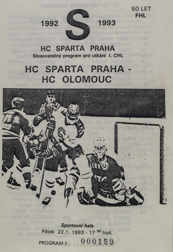 Program hokej, HC Sparta Praha vs. HC Olomouc, 1993