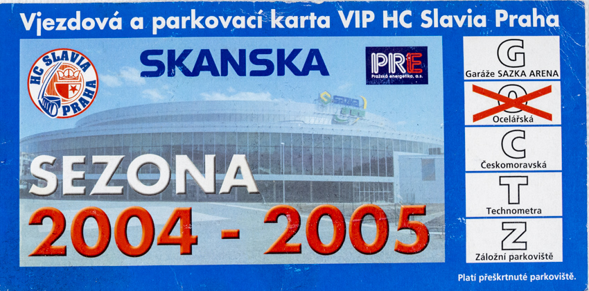 Parkovací karta VIP, HC Slavia Praha, sezona 2004/2005