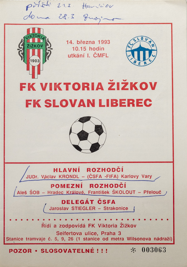 Program - FK Viktoria Žižkov vs. FK Slovan Liberec, 1993