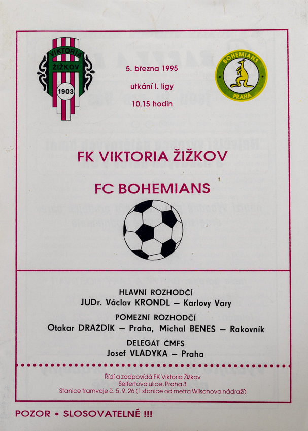 Program - FK Viktoria Žižkov vs. FC Bohemians, 1995