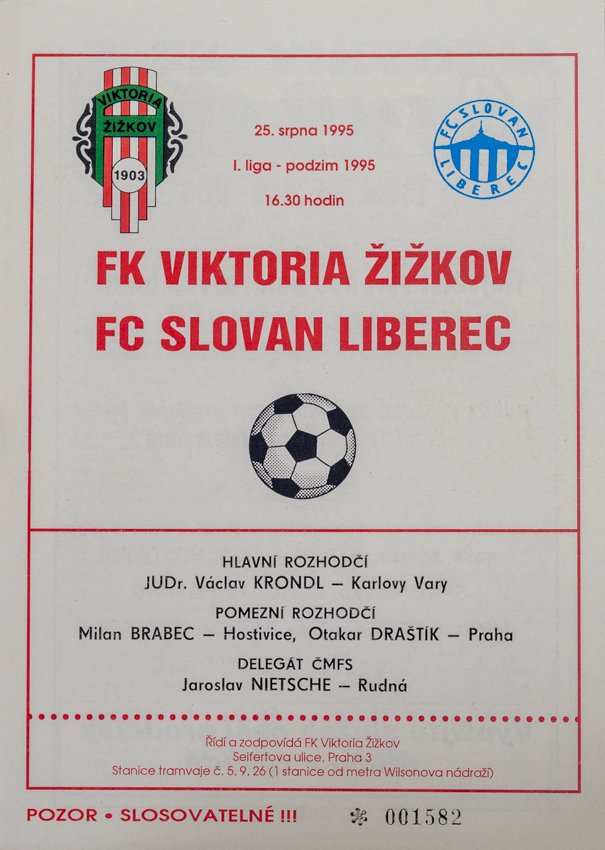 Program - FK Viktoria Žižkov vs. FC Slovan Liberec, 1995