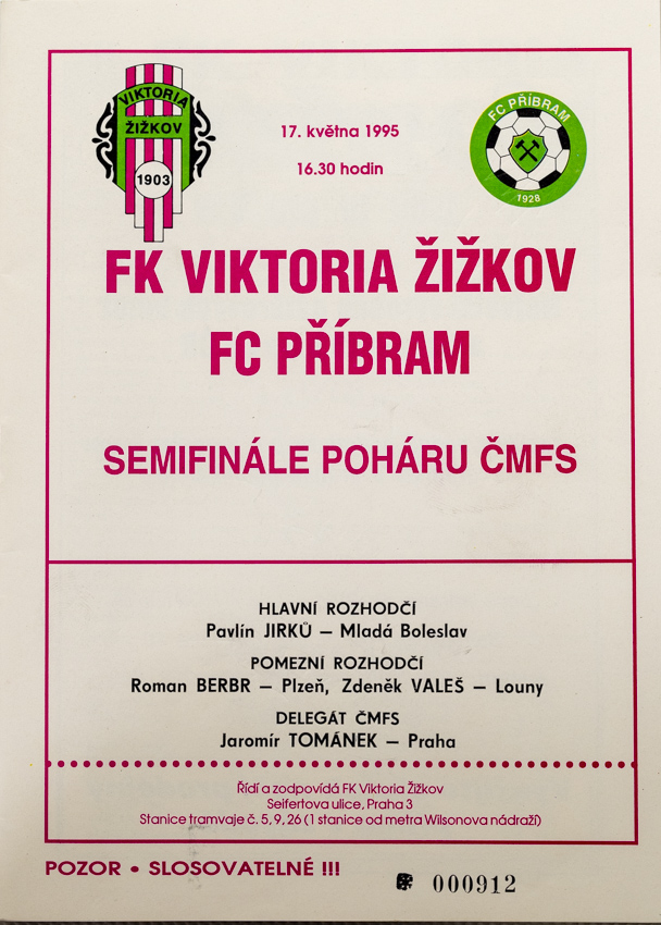 Program - FK Viktoria Žižkov vs. FC Příbram, 1995