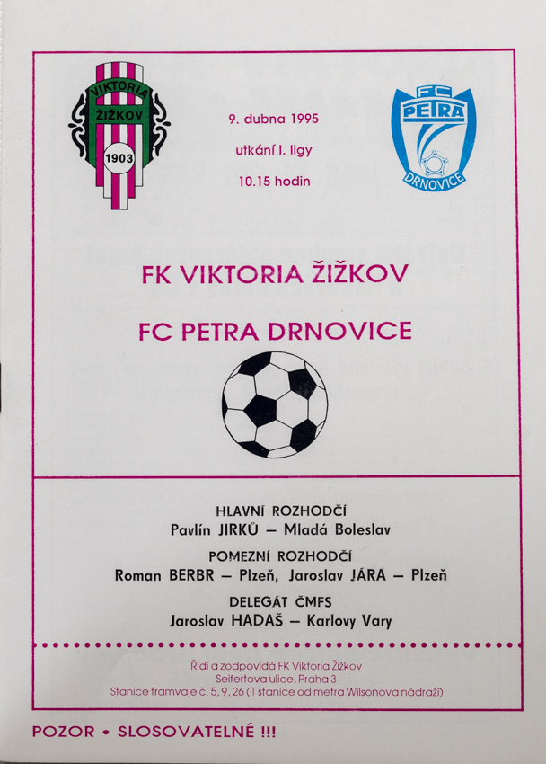 Program - FK Viktoria Žižkov vs. FC Petra Drnovice, 1995