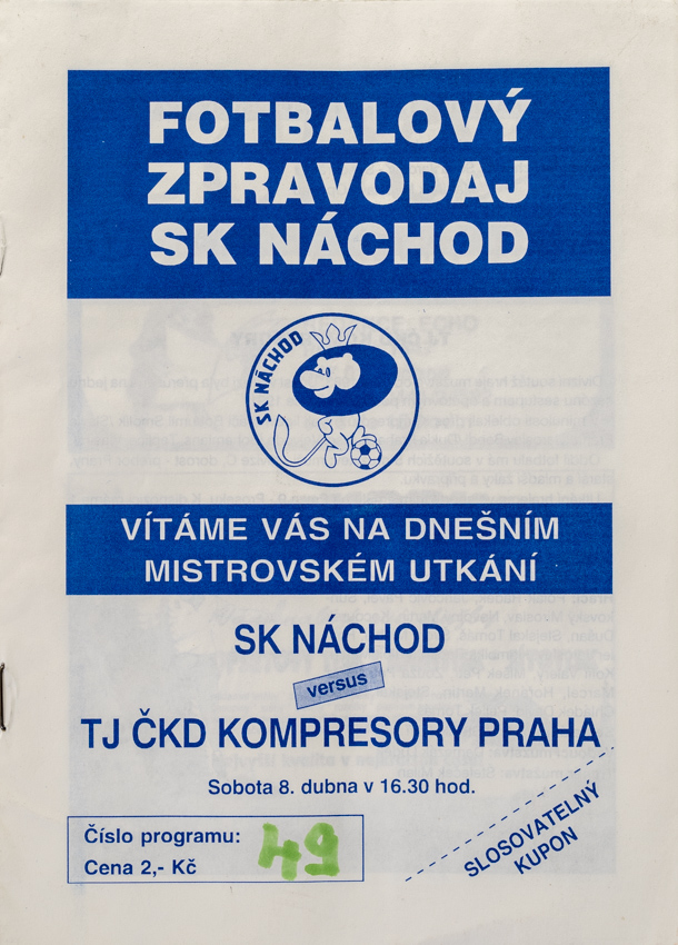 Program fotbal, SK Náchod v. TJ ČKD Kompresory Praha, 1995
