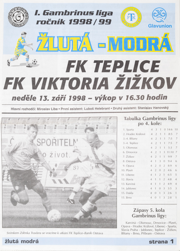 Fotbalový zpravodaj ˇŽlutá-modrá, FK Teplice vs. FK Viktoria Plzeň, 1998